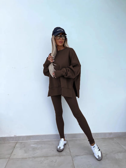 Spring summer  new Shirt  casual loose-fitting sweater tight pants 2 piece suit sets for women 2 pieces trousers sets