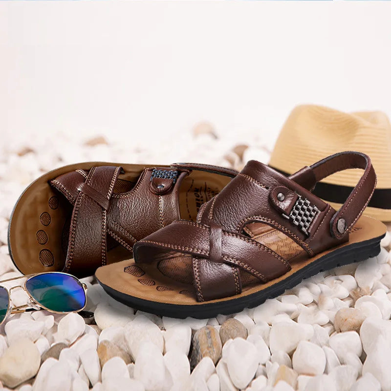 Men's Summer Sandals Genuine leather comfortable slip-on casual sandals fashion Men slippers zapatillas hombre size 38-48