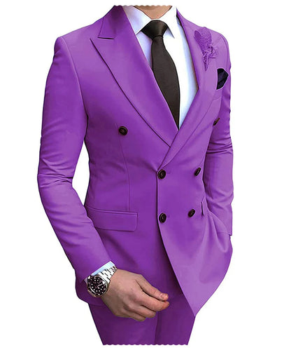 New Beige Men's Suit 2 Pieces Double Breasted Notch Lapel Flat Slim Fit Casual Tuxedos For Wedding(Blazer+Pants)