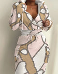 Womens Dresses  Spring Fashion Camouflage Print Waist Drawstring Pocket Design Long Sleeved Casual Daily Midi Dress