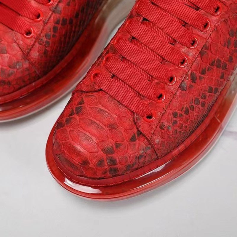 Snakeskin Men Shoes Sports Leisure Leather Shoes European Daily Fashion Trend Red Sneakers Python Leather Hand made Shoes Couple