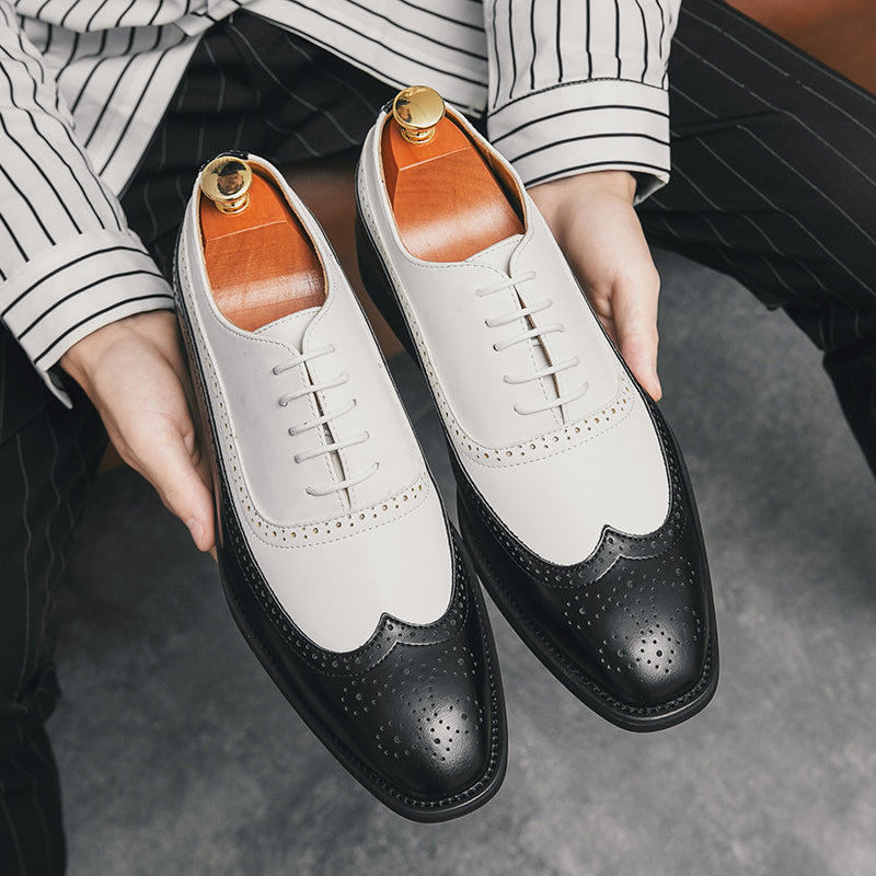 Herren Brogue-Schuhe mit Flügelkappe, Business-Oxford-Schuhe zweifarbig für Hochzeitsfeiern