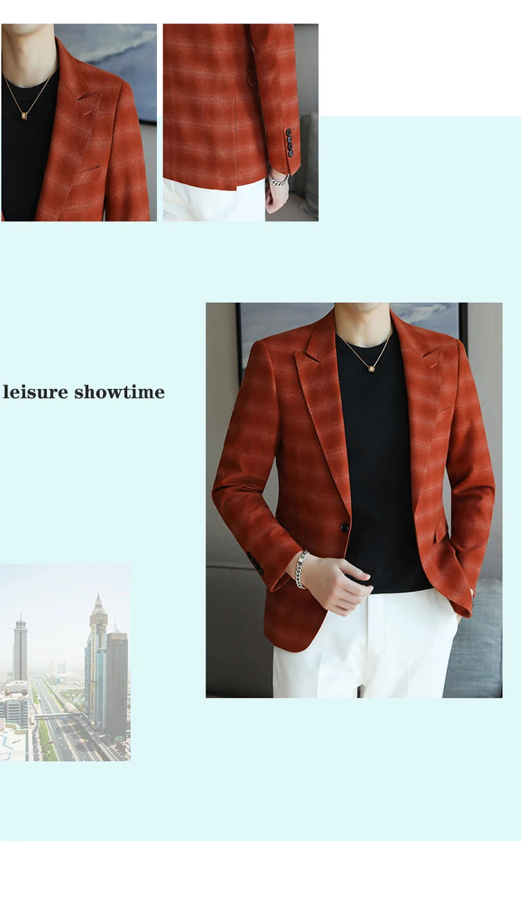 2024 New High-end Men's Two-button Suit Fashion Matching Handsome Casual Dating Slim Suit Single West Coat  Gucci Blazer Men