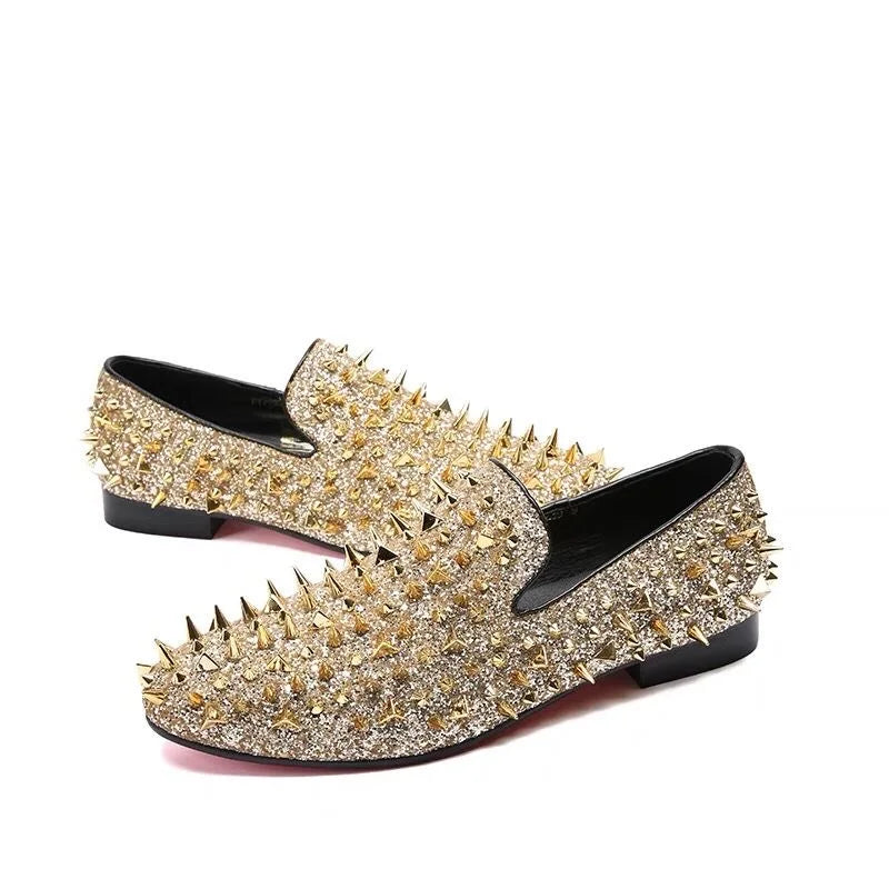 Fashion Blaue Bling Spikes Loafers Schuhe für Herren Luxus Handgemachte Slip-On Herren Anzugschuhe Hochzeitsschuhe
