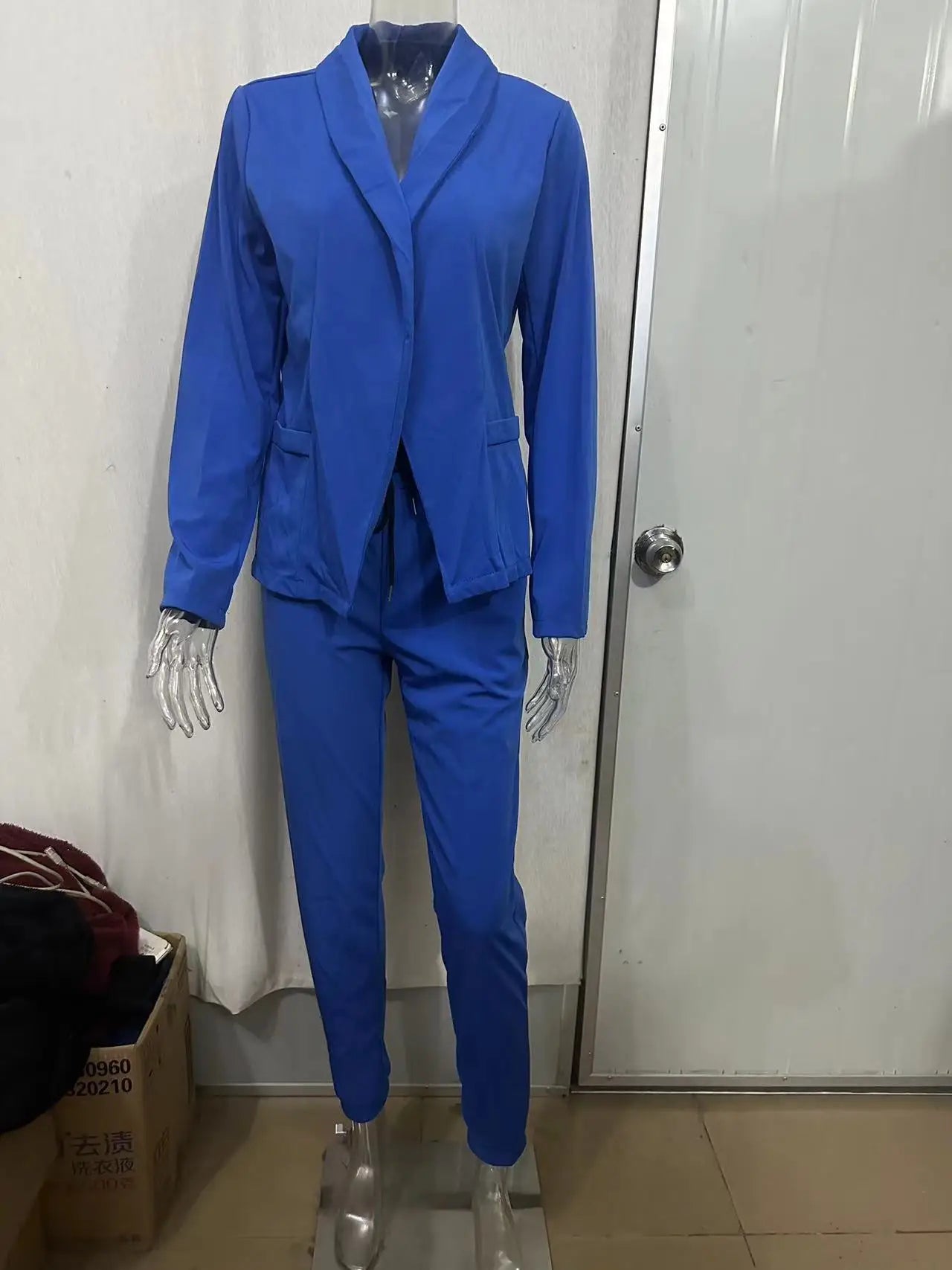 Women's Monochrome Casual Business Suit Temperament Commuting Pants Drawstring Elastic Waist Fashion Slit Suit Two-piece Set