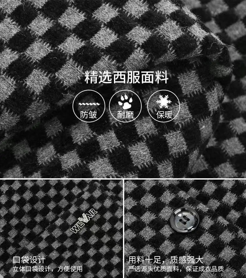 Winter Add Velvet Woolen Suit Jackets Men Thick Warm Wedding Blazers Brand Casual Business Dress Coat Social Office Streetwear