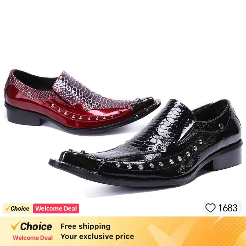 2025 Western Fashion Pointed Metal Toe Dress Shoes Blue Grey Party Wedding Leather Shoes for Men