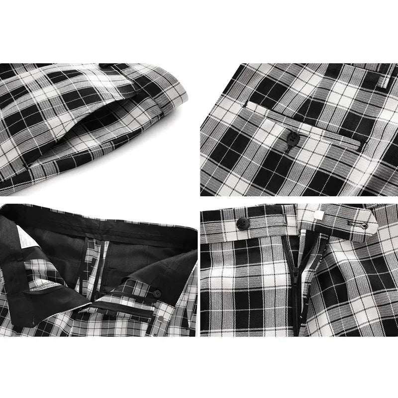 New Autumn Men's Asian Size Slim Fit Suit Pants, Black White Plaid Pant, Red Blue Vertical Striped Trousers. M-5XL 6XL