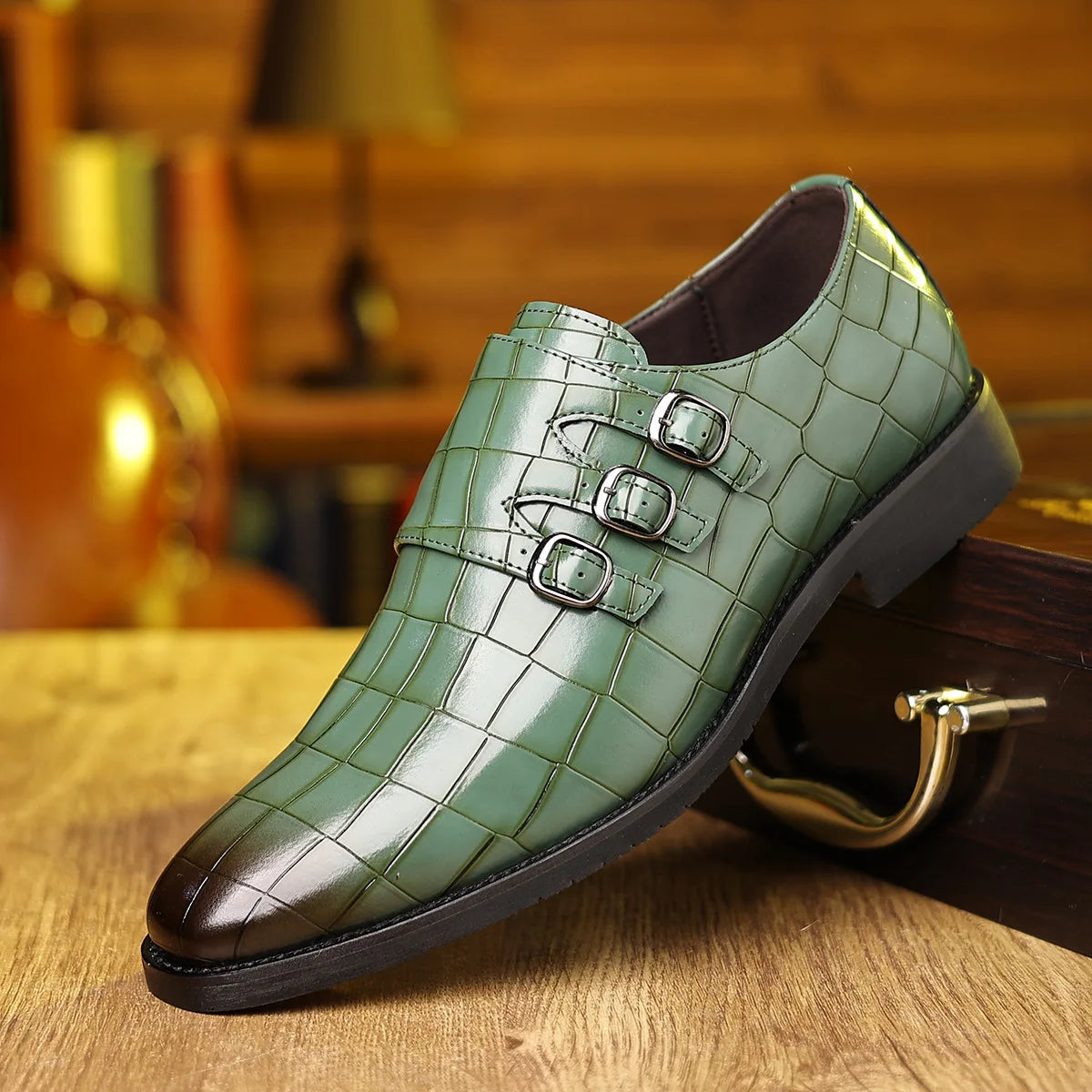 Buckle Designer Big Size Dress Shoes for Men Stone Pattern Leather Shoes Male Spring Autumn Fashion Casual Business Shoe Man