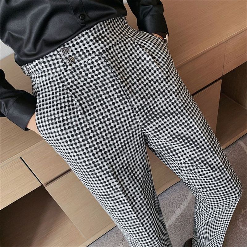 Men 2023 Spring Autumn New Fashion Plaid Casual Pants Male Slim Fit Suit Pants Men Streetwear Social Business Trousers