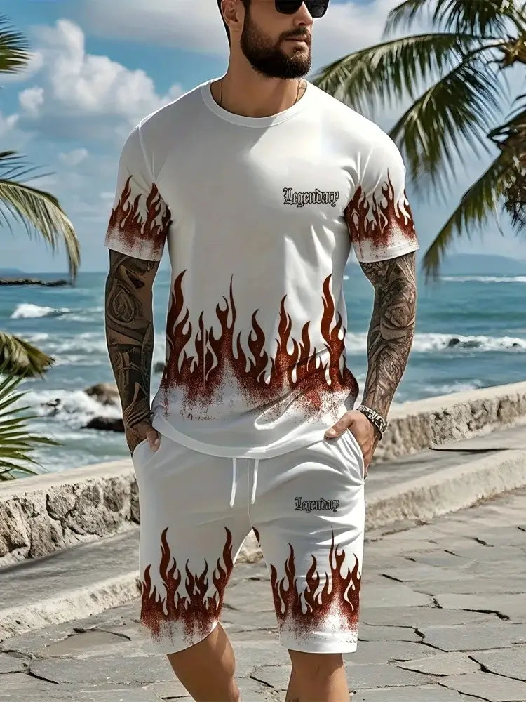 Herren Sommer Kurzarm-Set Hip-Hop Cartoon Bären-Print Kurzarm-Oberteil Shorts Lässiger Zweiteiler Outdoor Urban Street Fashion