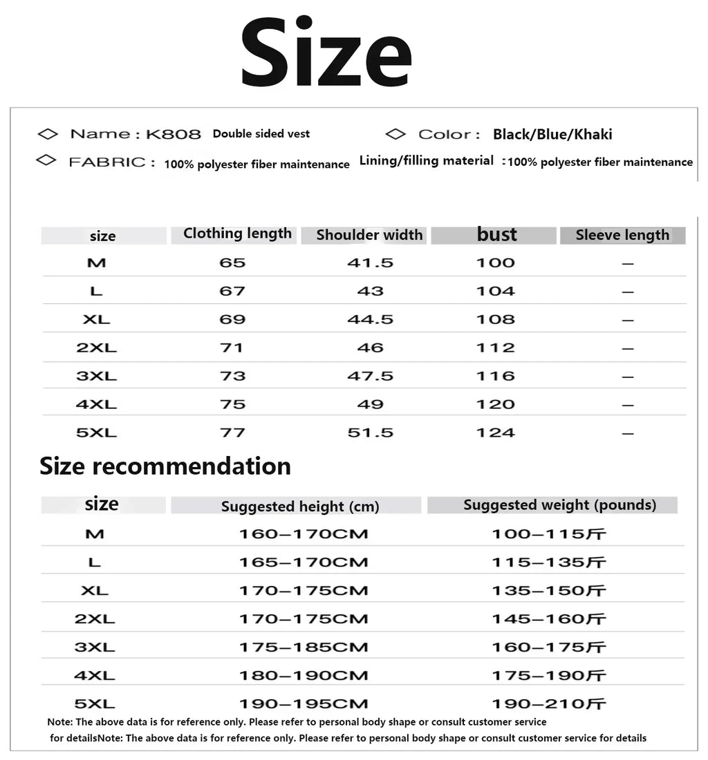 Embroidered men's double-sided vest winter sleeveless jacket, thick and warm, sporty and fashionable top, casual street jacket