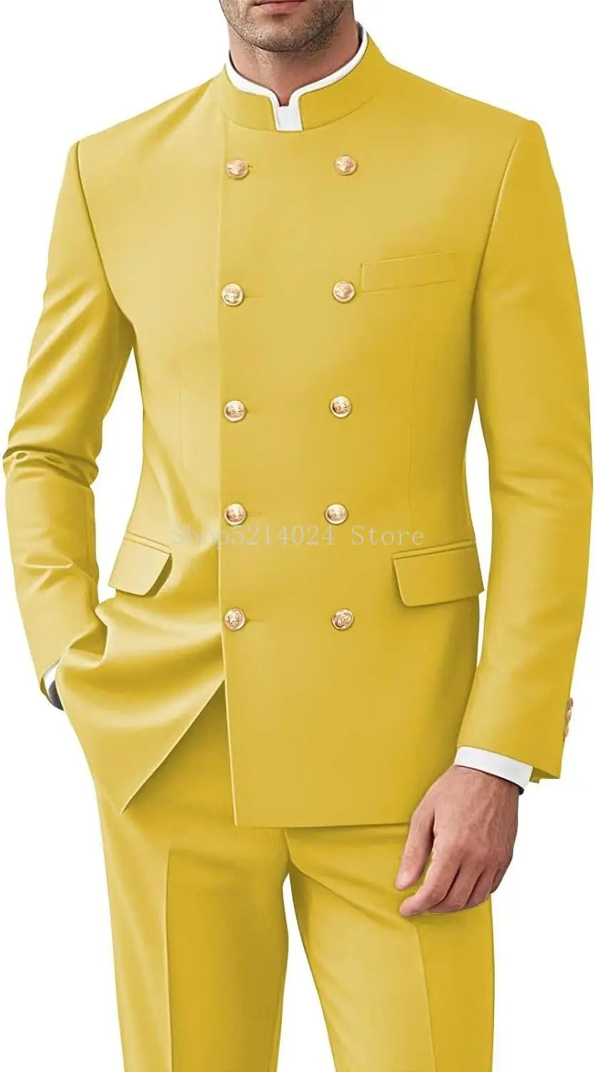 Men 2 Pieces  Suit   Suits for Men Gold Button Jacket Pant Set Traditional Wedding