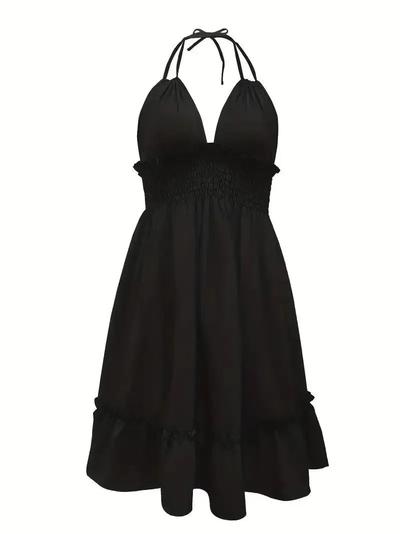 Sexy Deep V Neck Tank Top Women's Clothing Open Back Parallel Wrinkle Dress European And American Cross-border Popular Dress