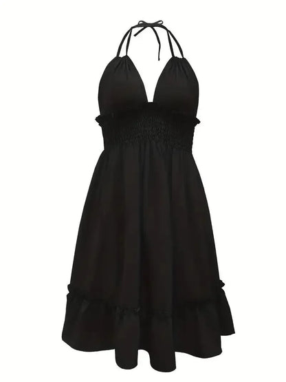 Sexy Deep V Neck Tank Top Women's Clothing Open Back Parallel Wrinkle Dress European And American Cross-border Popular Dress