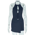 Stylish Lady White Hollow Out 2 Piece Set Women Halter Backless Tops and Irregular Mini Skirts Suits  Summer Elegant Outfits