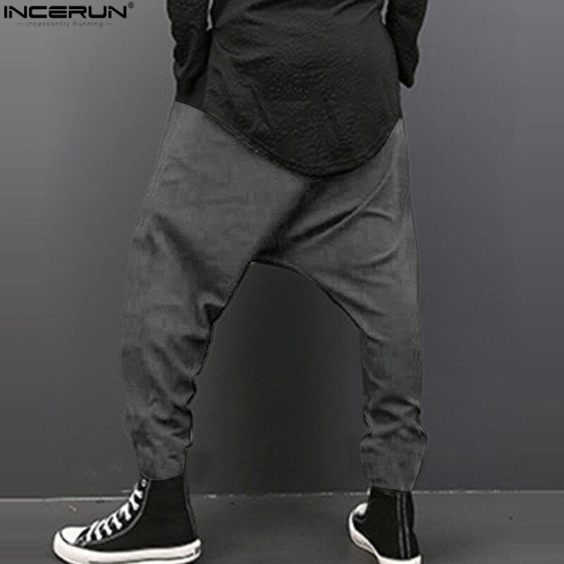 INCERUN Plus Size Men Casual Drape Drop Crotch Harem Hip-hop Pants Trouser Baggy Dancing Pants Gothic Punk Style Harem Pants Men