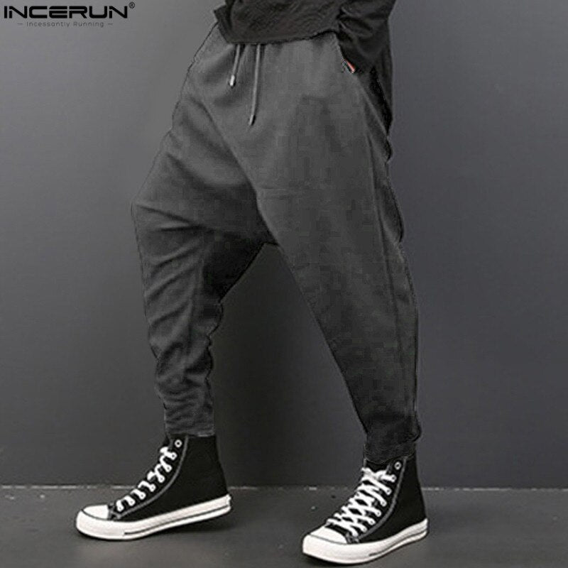 INCERUN Plus Size Men Casual Drape Drop Crotch Harem Hip-hop Pants Trouser Baggy Dancing Pants Gothic Punk Style Harem Pants Men