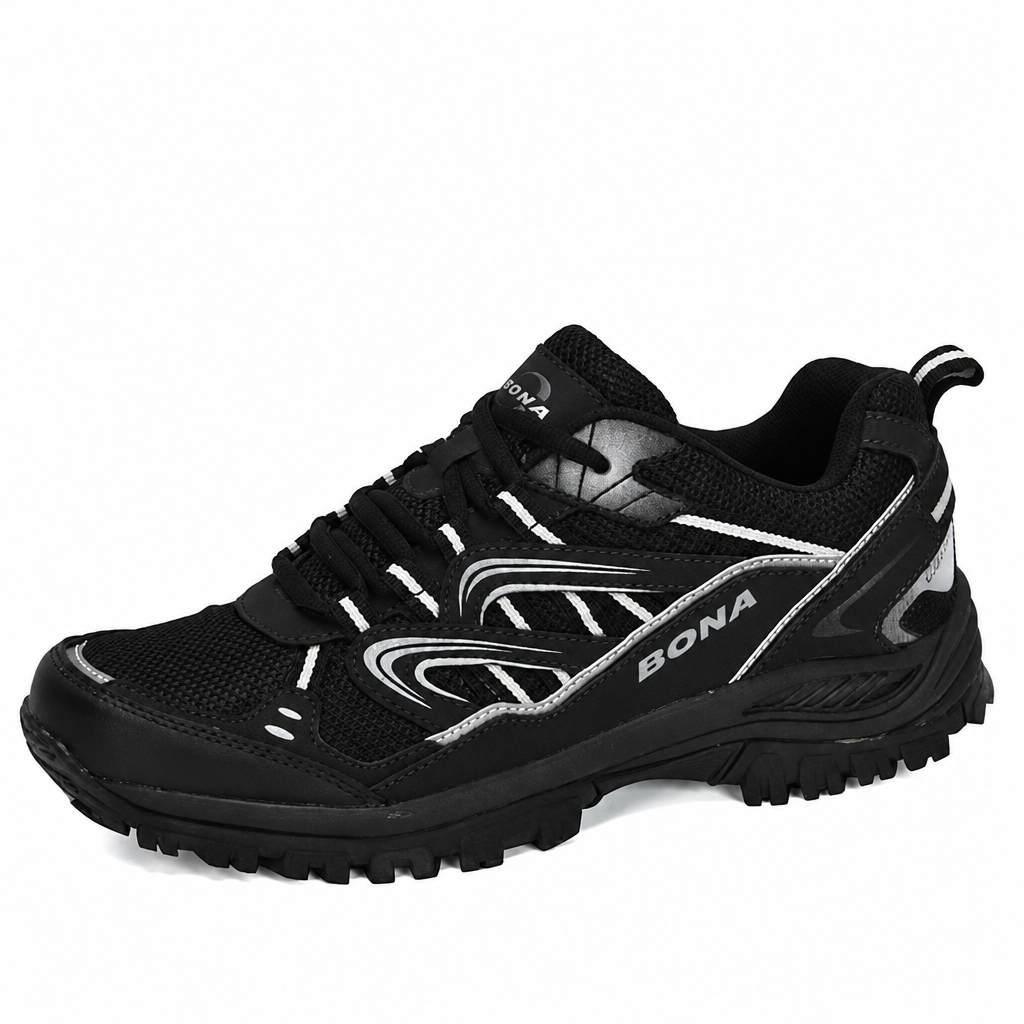 Men's black hiking shoes outdoor trekking sneakers clean product photo