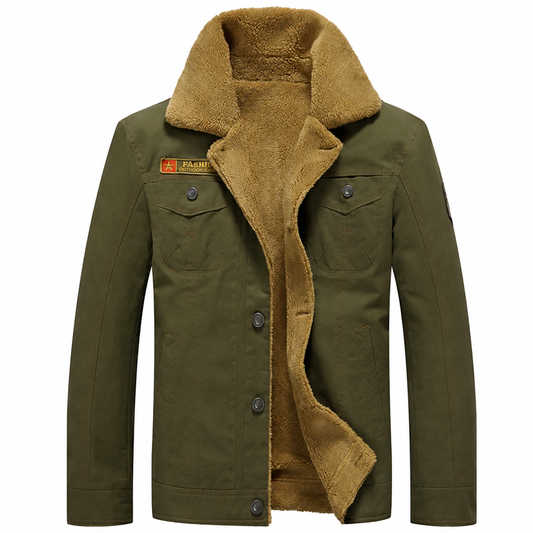 Men's fleece-lined tactical parka warm winter coat olive green