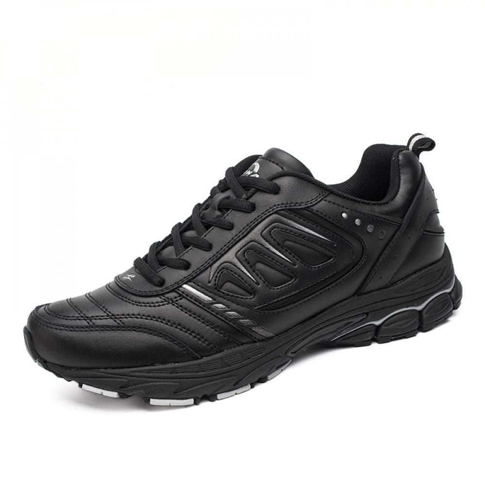 Men's lightweight running shoes black lace-up jogging sneakers clean product photo