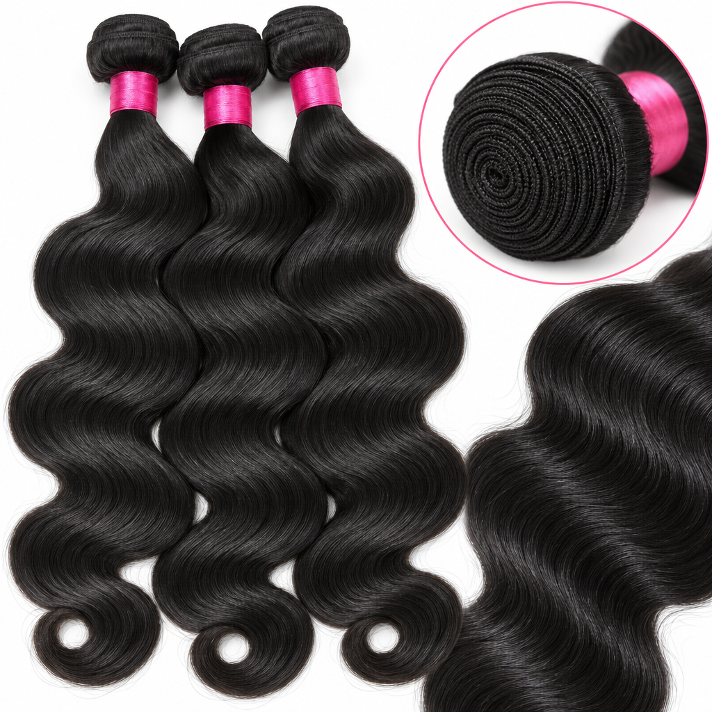 Raw Brazilian body wave bundles texture close-up