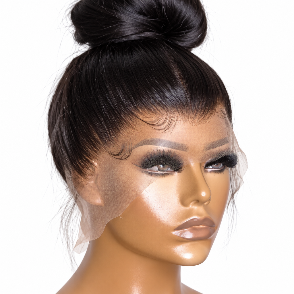 Bone straight HD lace frontal wig hairline close-up