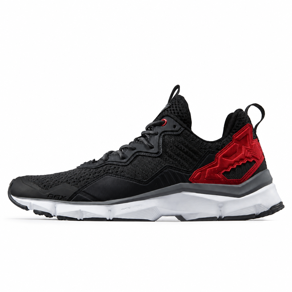 Men's cushioned running shoes reflective night sneakers black red