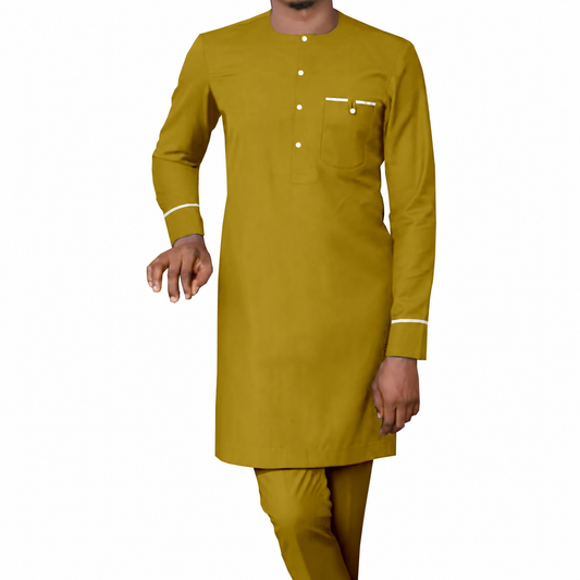Men's African dashiki shirt and pants tracksuit mustard yellow