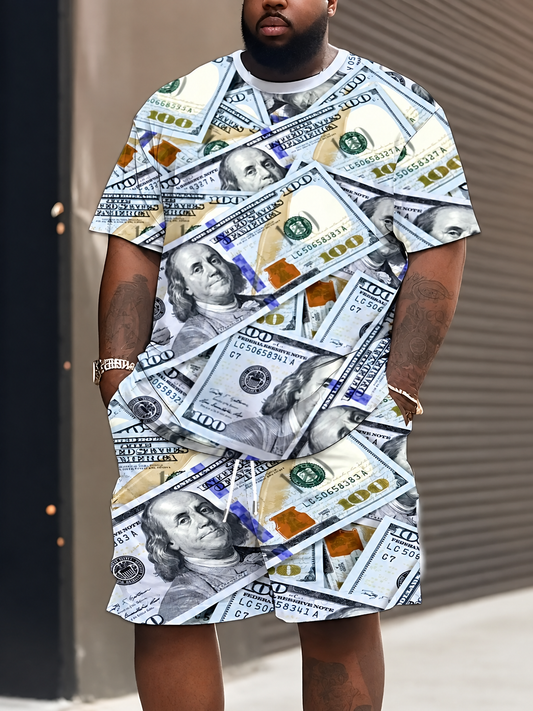 Men's dollar print football t-shirt and shorts set