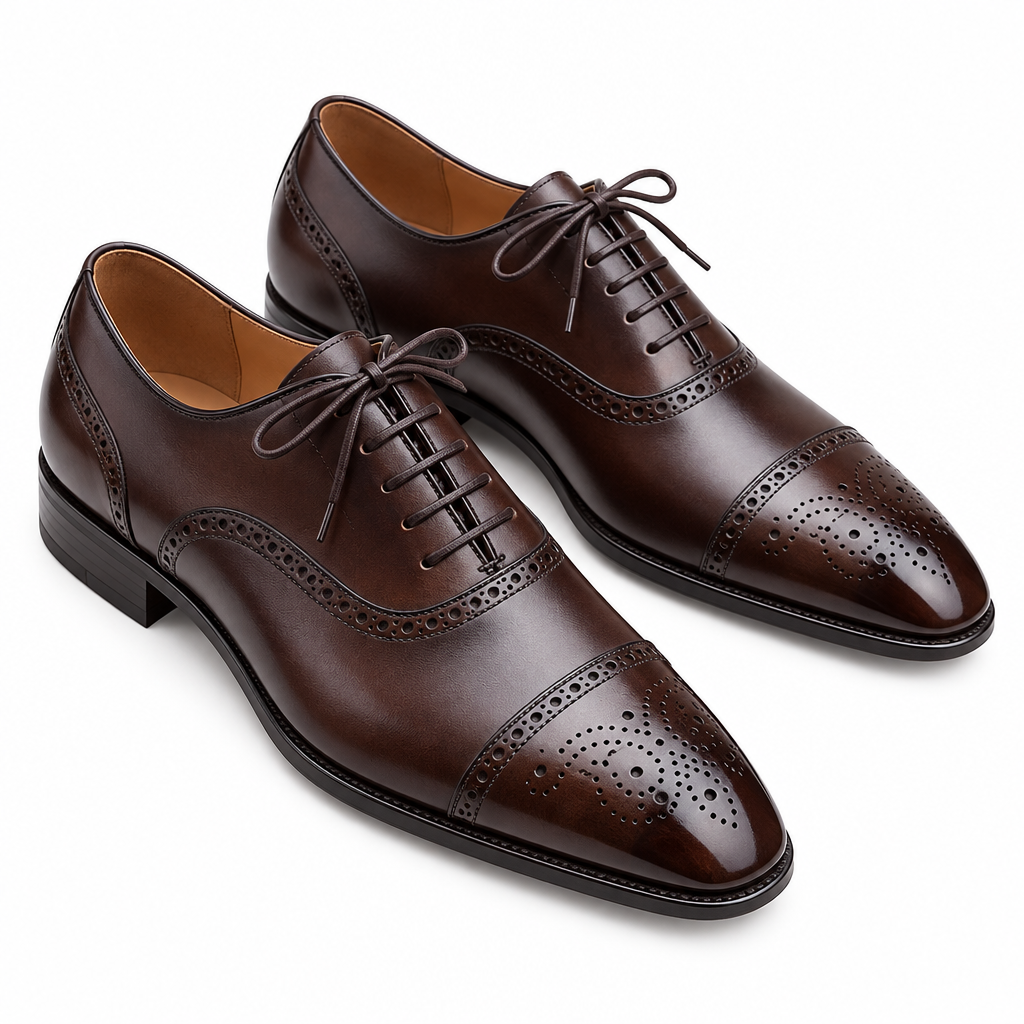 Men's brown black brogue oxford dress shoes pair