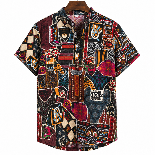 Men's African dashiki dress shirt casual streetwear multi-color