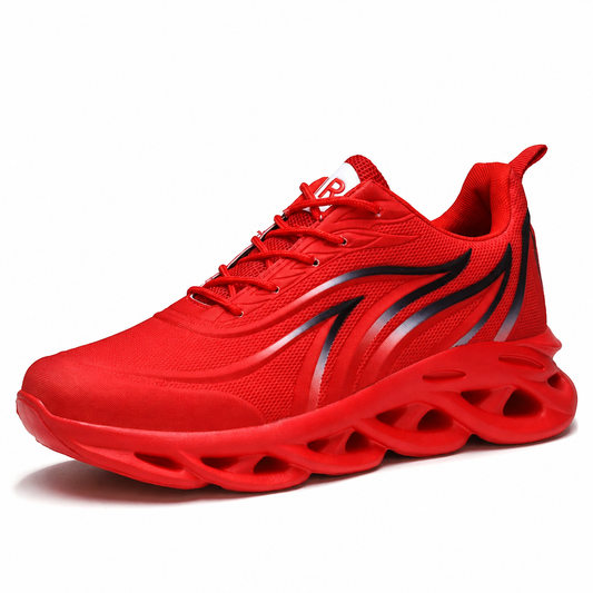 Men's flame printed flying weave running athletic outdoor sneakers red