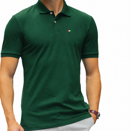 Men's cotton polo shirt solid color summer lapel top green