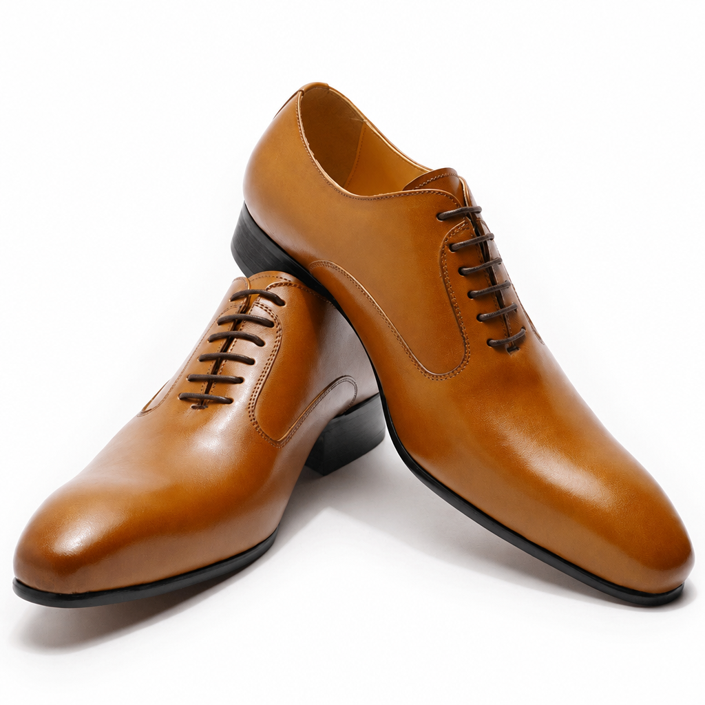 Men's hand-polished leather pointed oxford dress shoes black brown