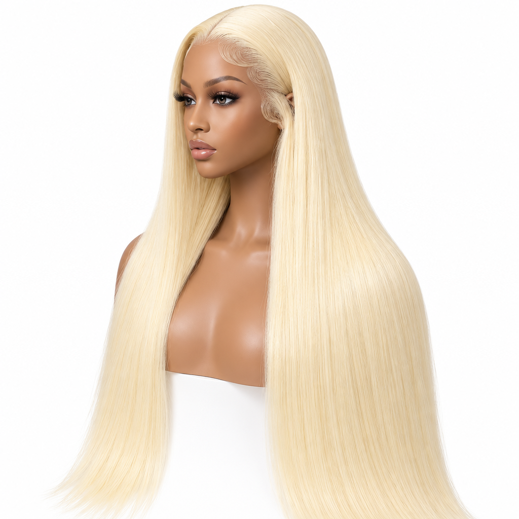 613 blonde straight lace front wig side view