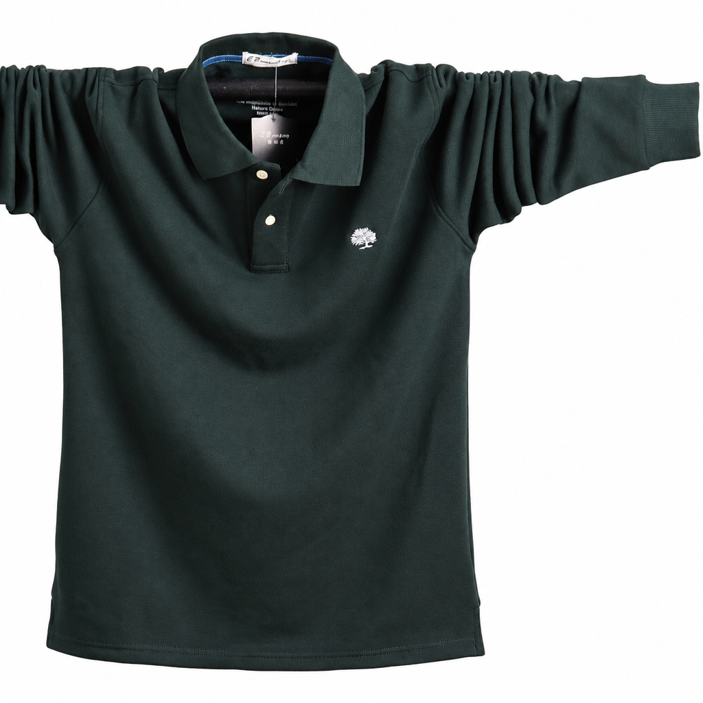 Men's cotton long sleeve business polo shirt dark green