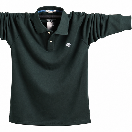 Men's cotton long sleeve business polo shirt dark green