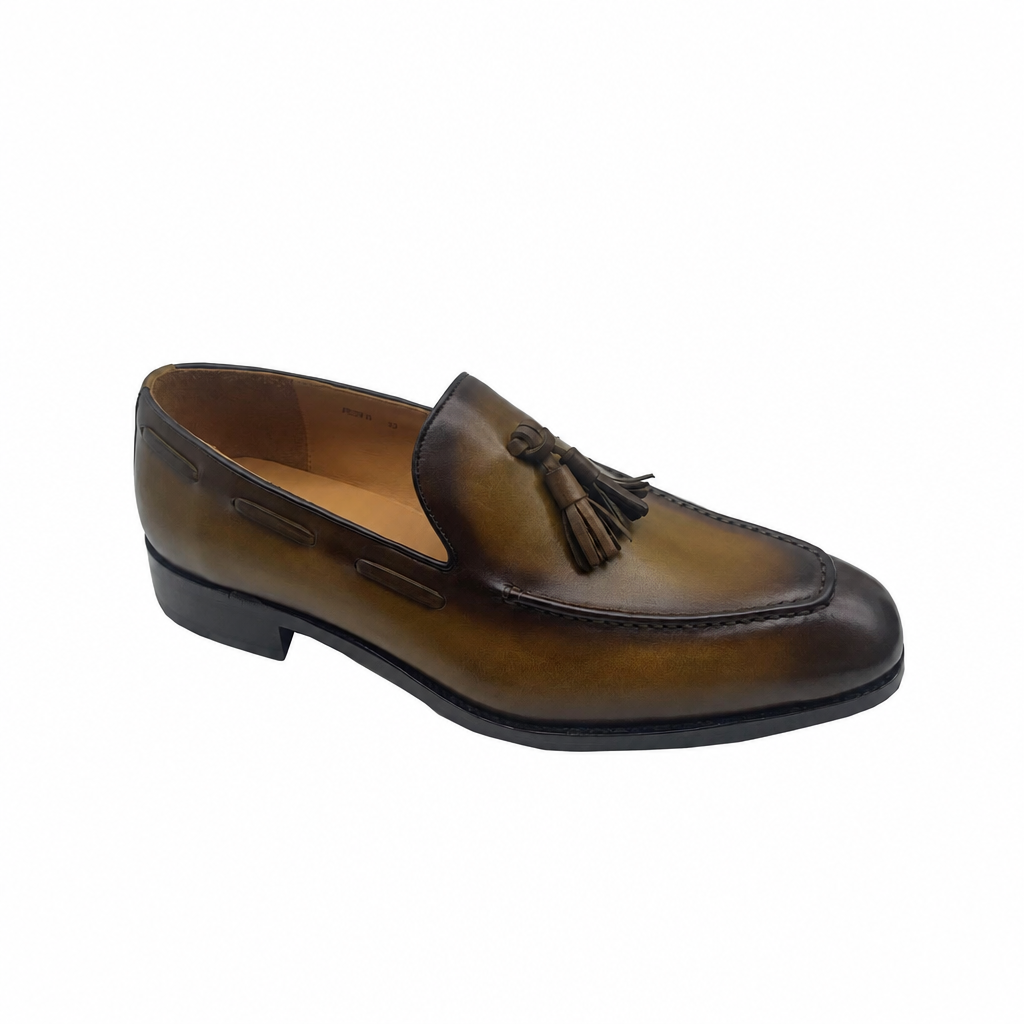 Men's brown leather tassel formal loafers
