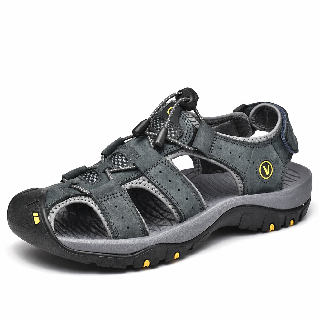 Men's genuine leather summer slip-on sandals gray