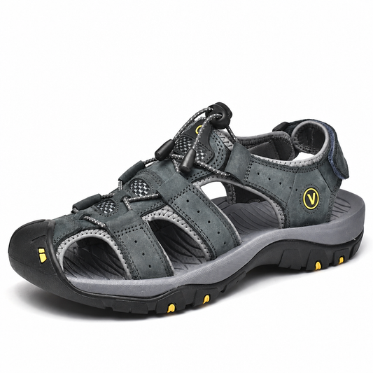 Men's genuine leather summer slip-on sandals gray