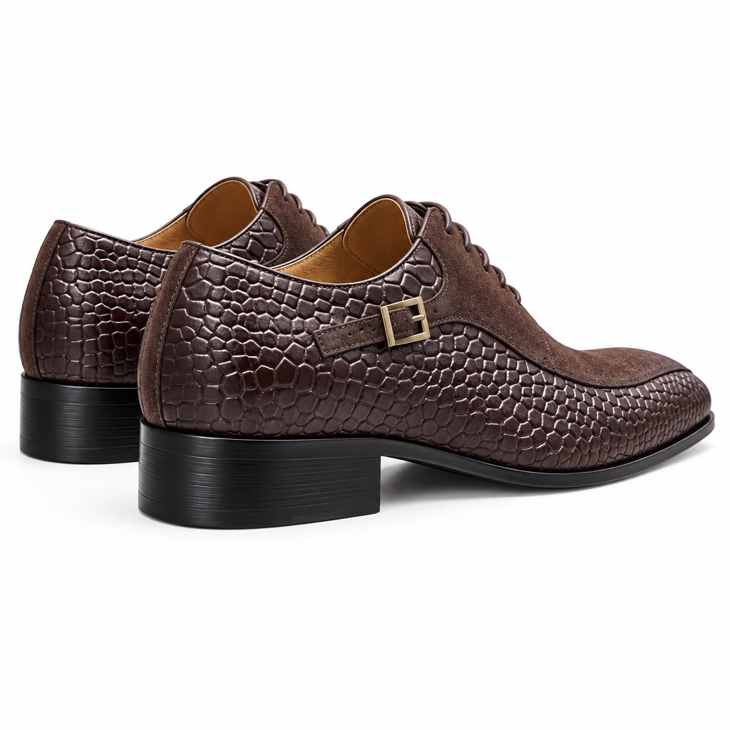 Crocodile oxford dress shoe heel view