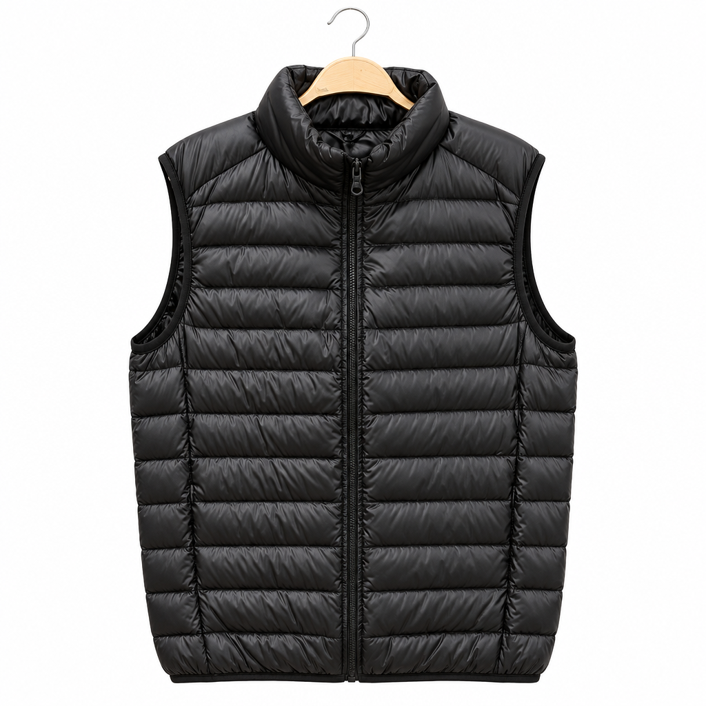 Men's duck down puffer vest ultralight sleeveless coat black