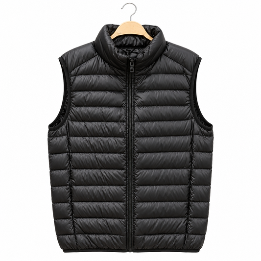 Men's duck down puffer vest ultralight sleeveless coat black