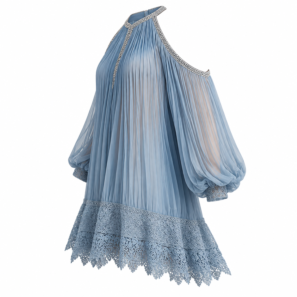 Women's lantern sleeve mini dress side view