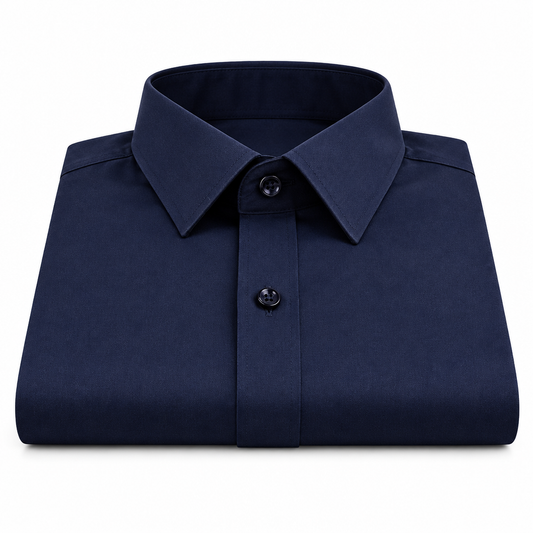 Men's navy slim long sleeve business dress shirt clean product photo