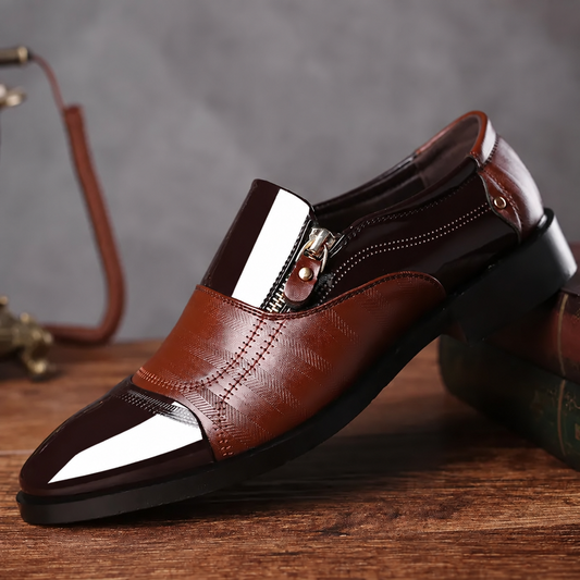 Men's brown pointed office formal dress shoes