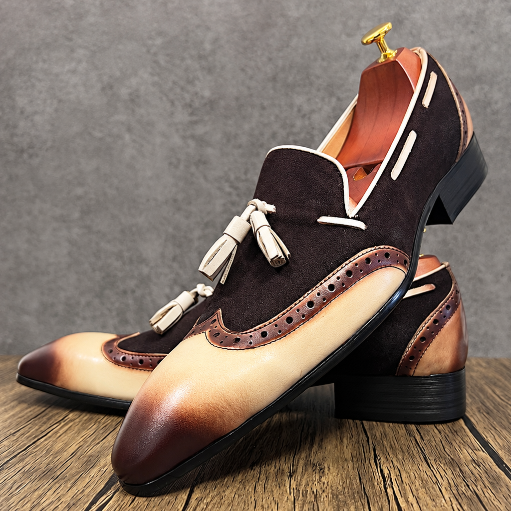 Men's Italian mixed color wingtip genuine leather loafers
