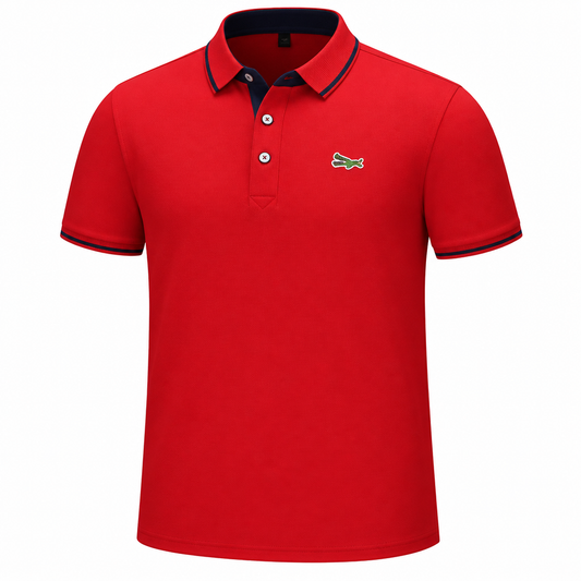 Men's embroidered polo shirt casual cotton lapel top red
