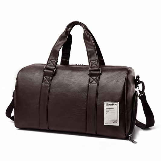 Brown leather gym duffle sports travel bag